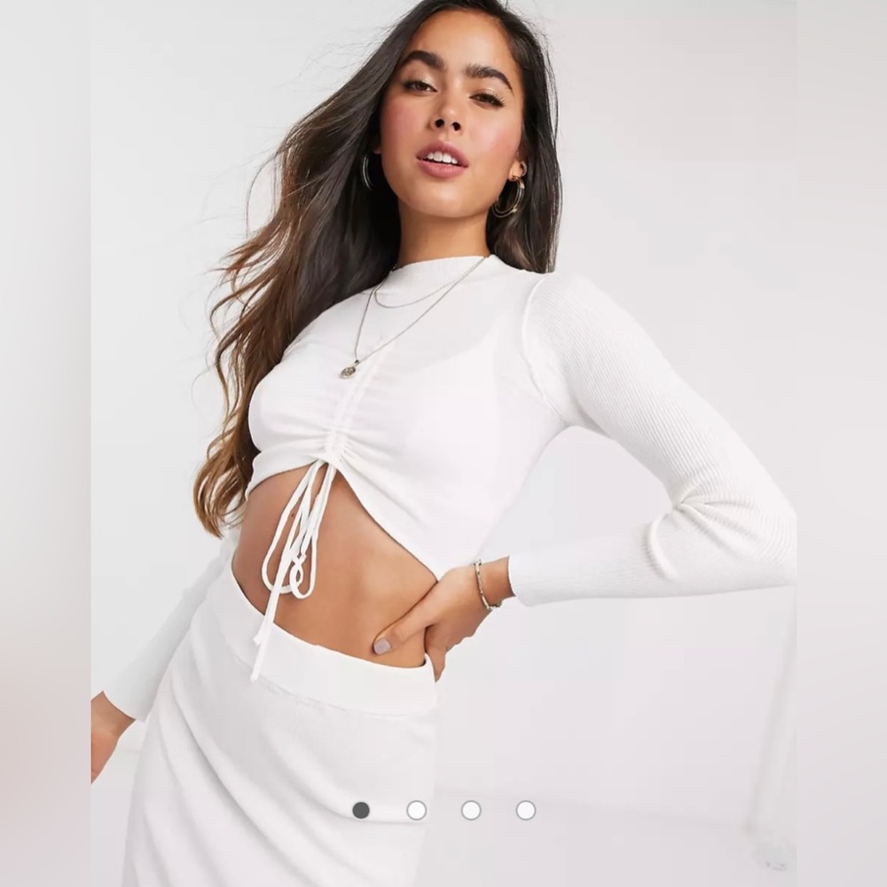 ASOS DESIGN ruched front cropped high neck long sleeve sweater